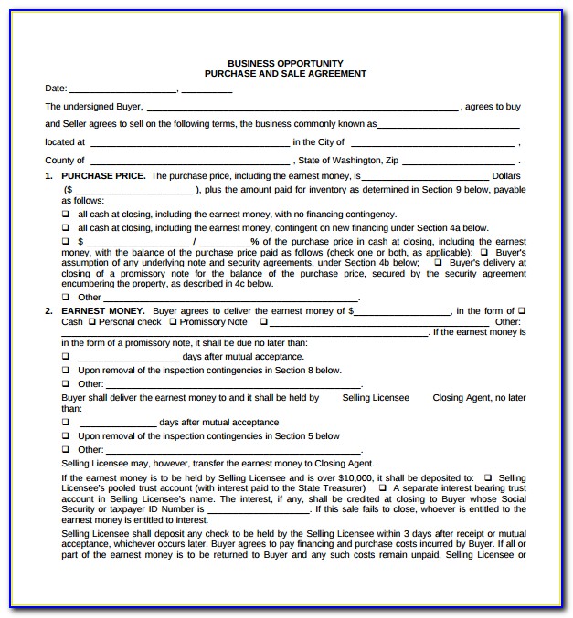 Purchase And Sales Agreement Template For Real Estate
