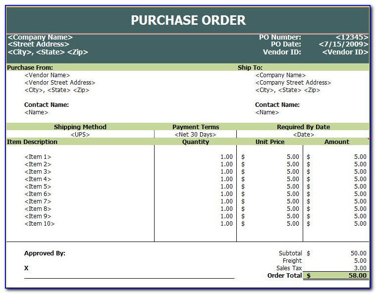 Purchase Order Form Template Free Download