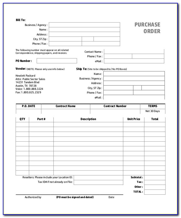 Purchase Order Sample Word Format