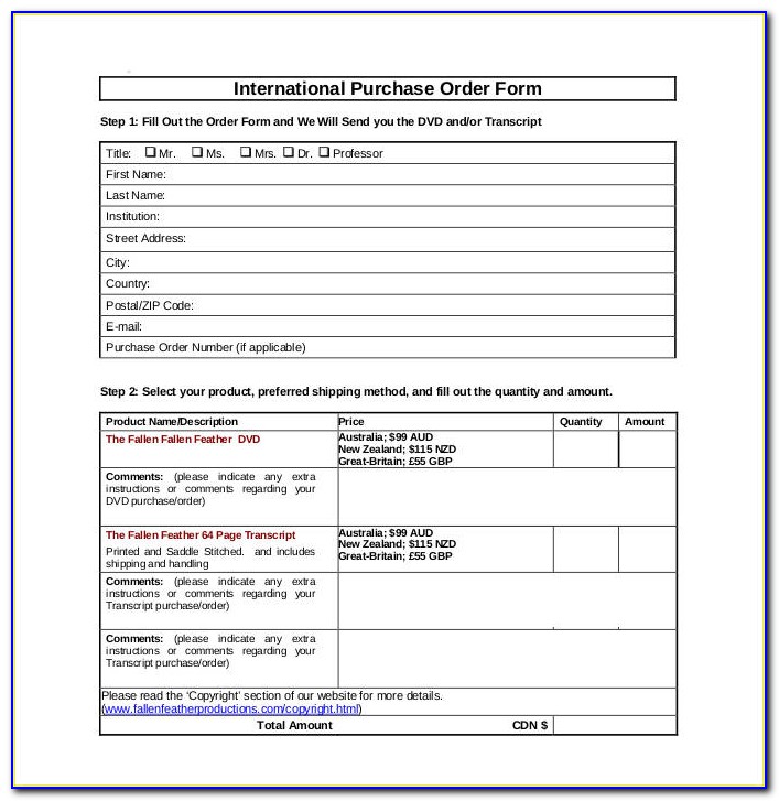 Purchase Order Sample Word