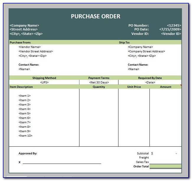 Purchase Order Template Word File
