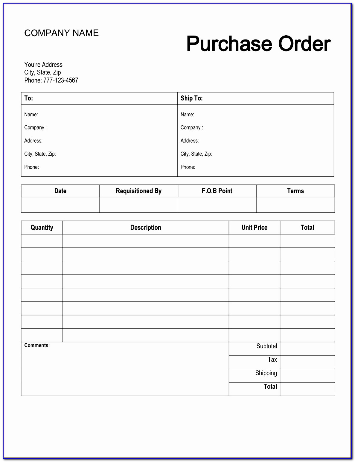 Purchase Order Template Word India
