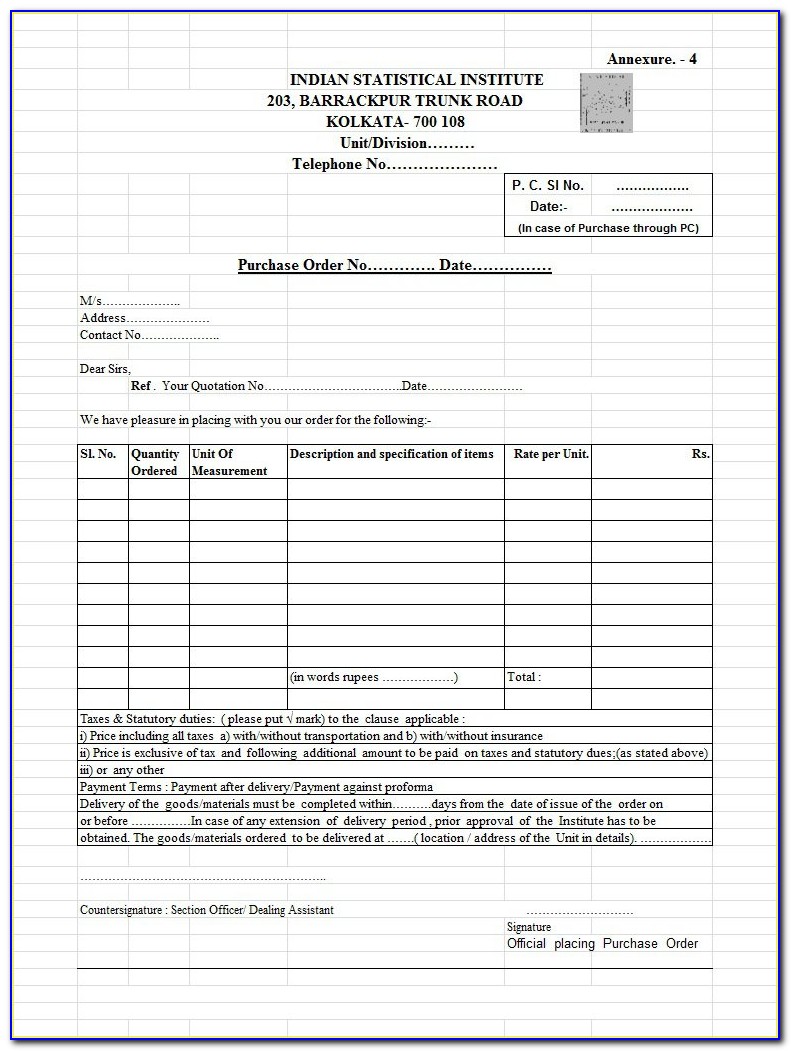 Purchase Order Templates For Word 2007