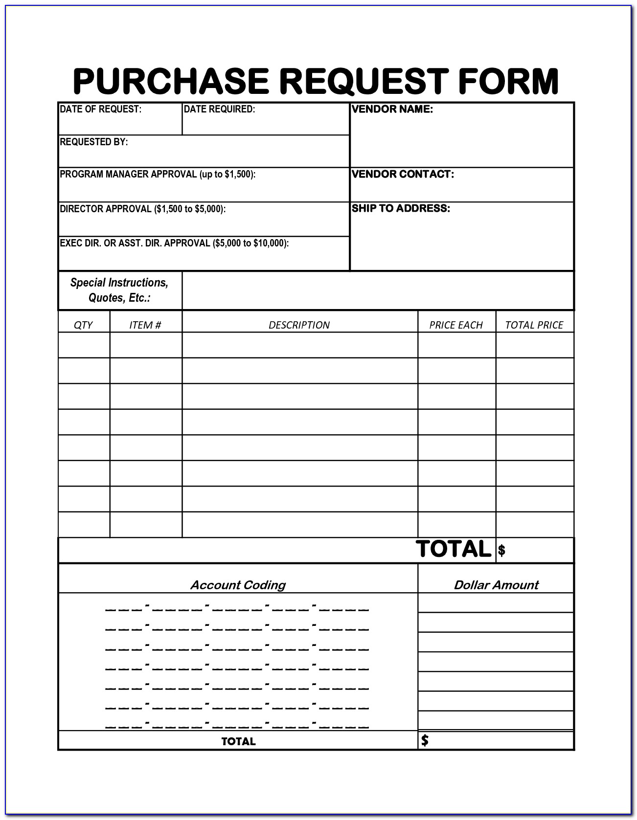 Purchase Request Form Template Free