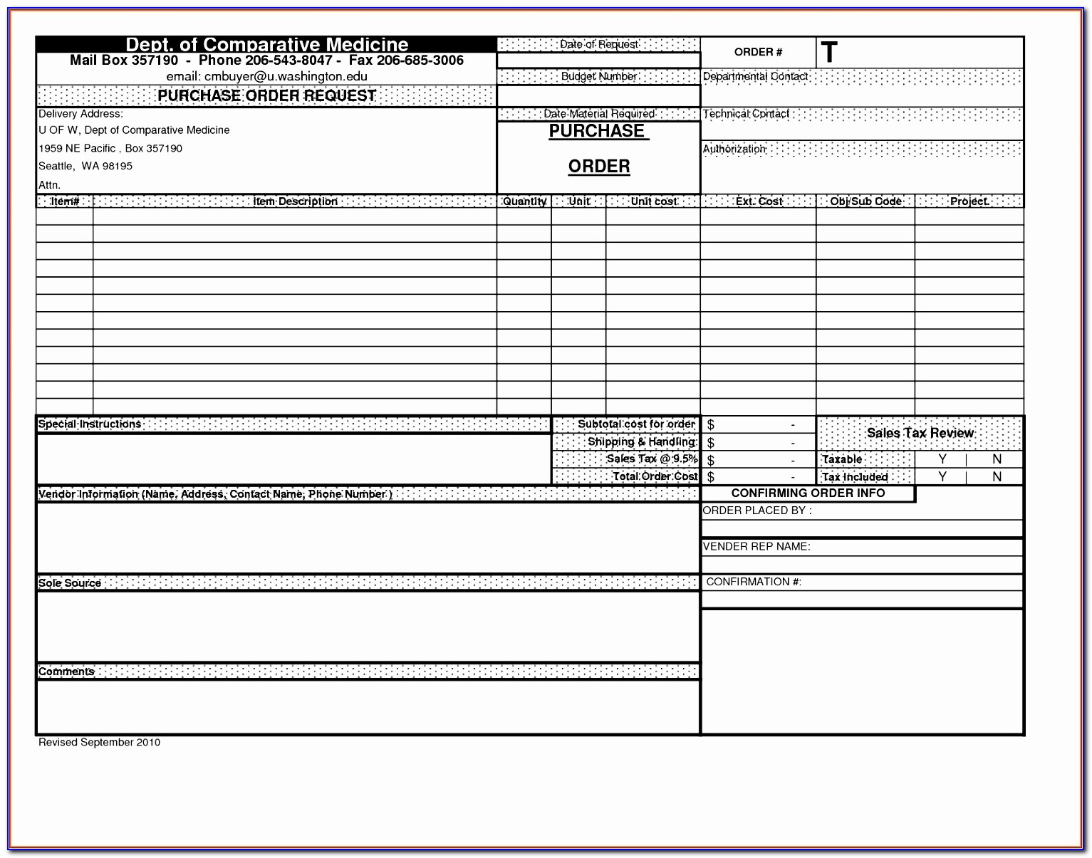 Purchasing Requisition Form Template