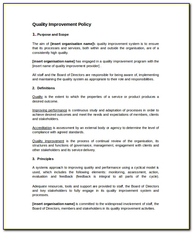 Quality Assurance Policy Examples