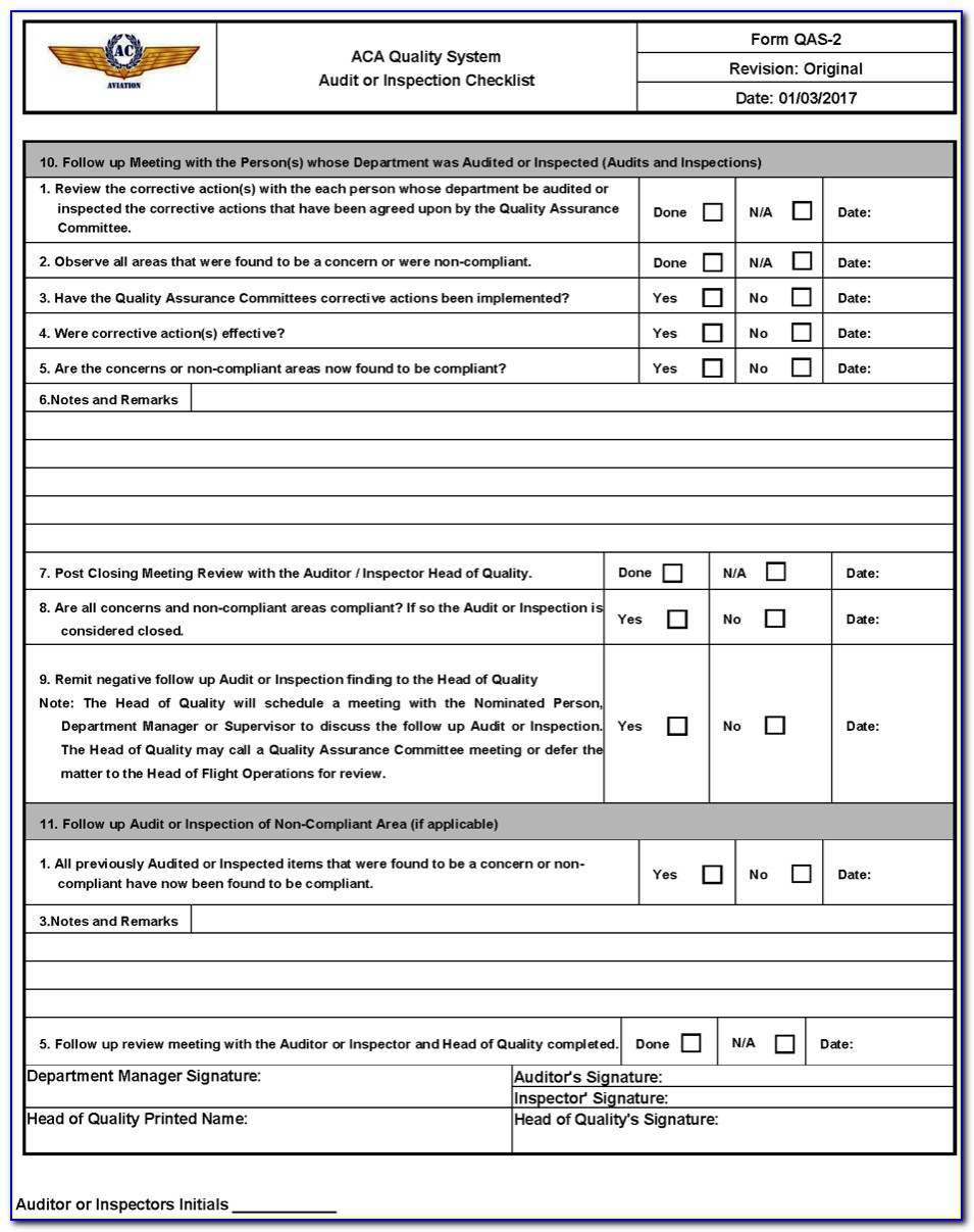 Quality Control Audit Checklist Template