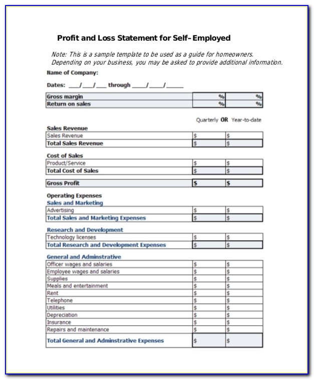 Quarterly Profit And Loss Statement For Self Employed