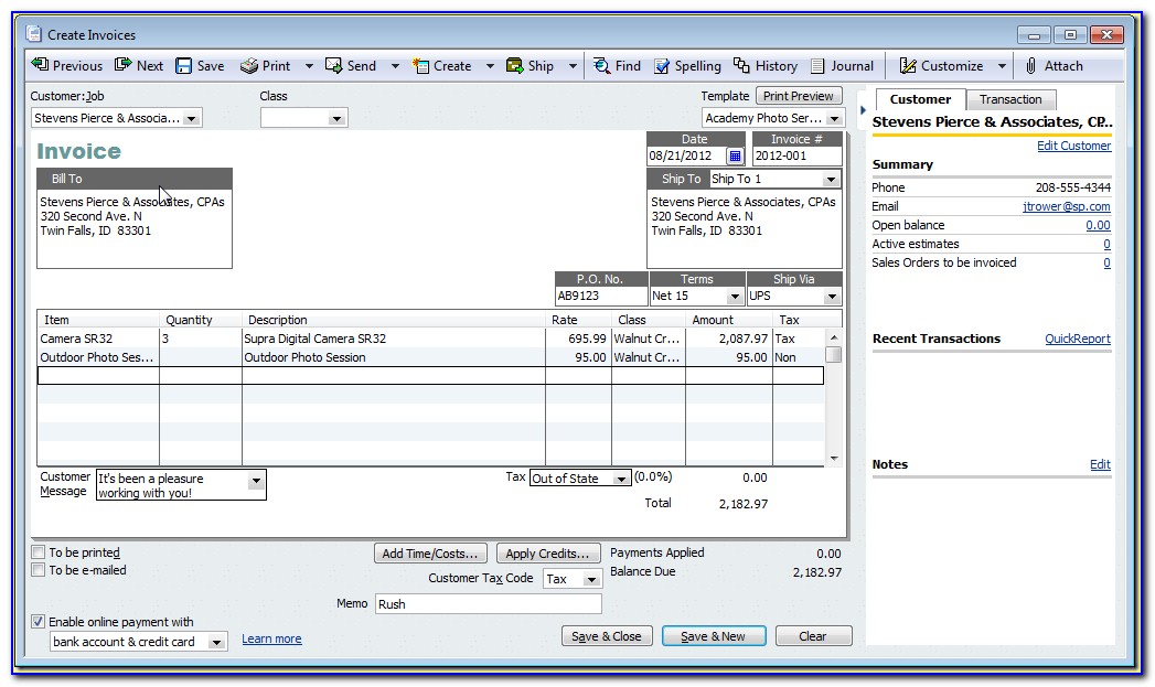 Quickbooks Change Email Invoice Template