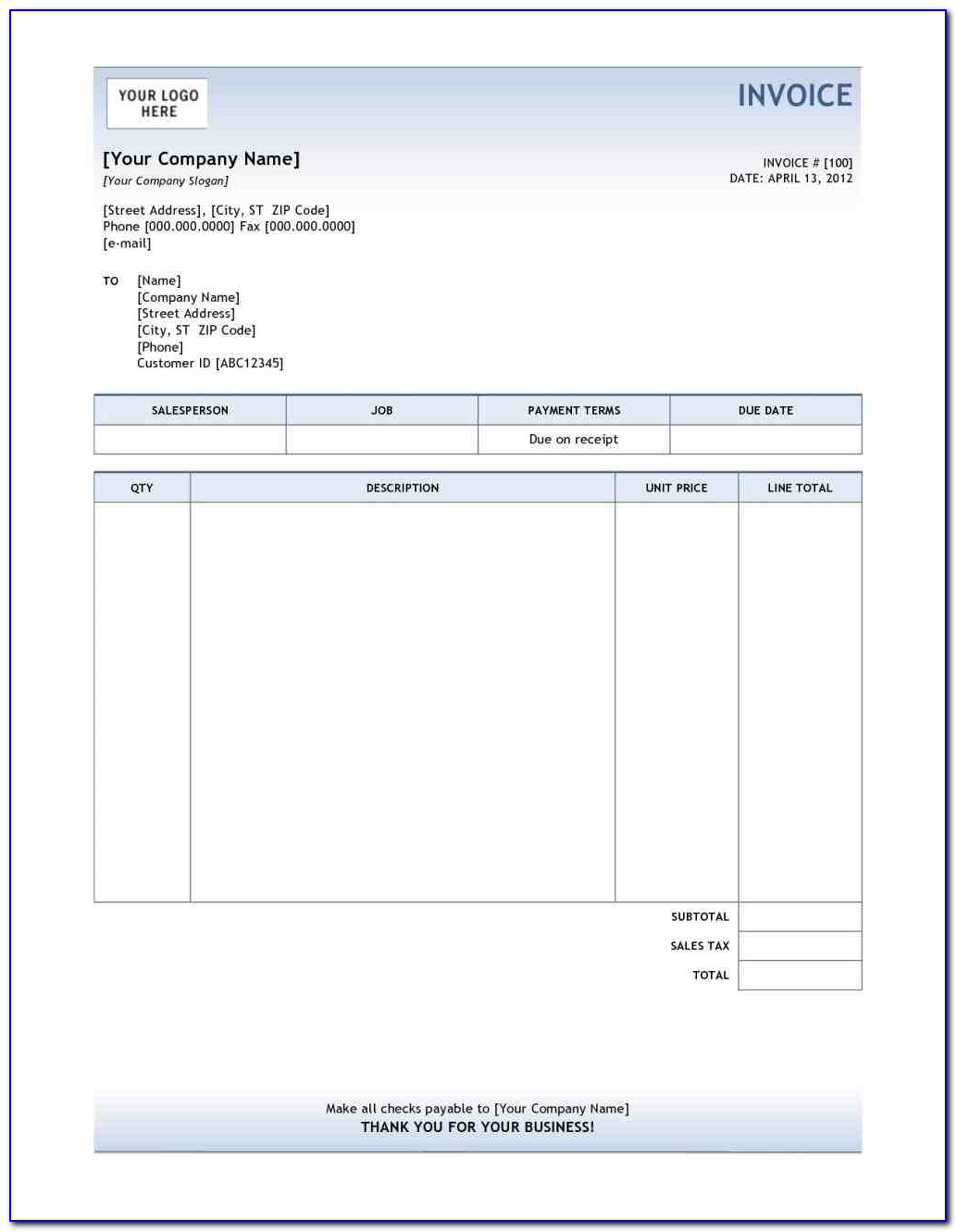 commercial invoice template quickbooks