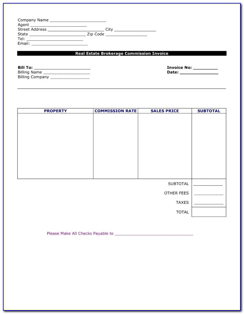 Real Estate Agent Invoice Format