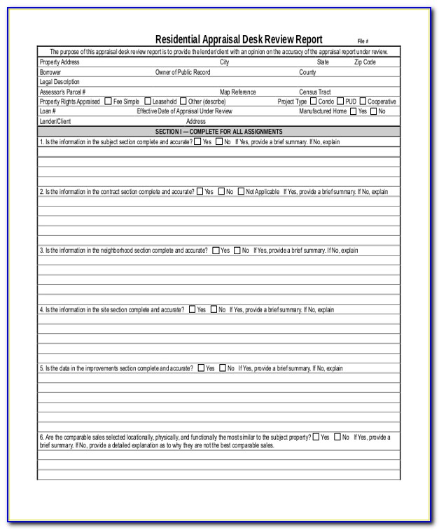 Real Estate Appraisal Form Template