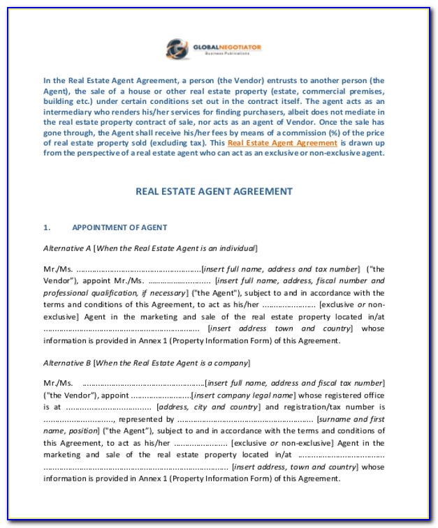 Real Estate Broker Agent Agreement Form