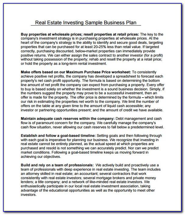 Real Estate Investing Business Plan Example