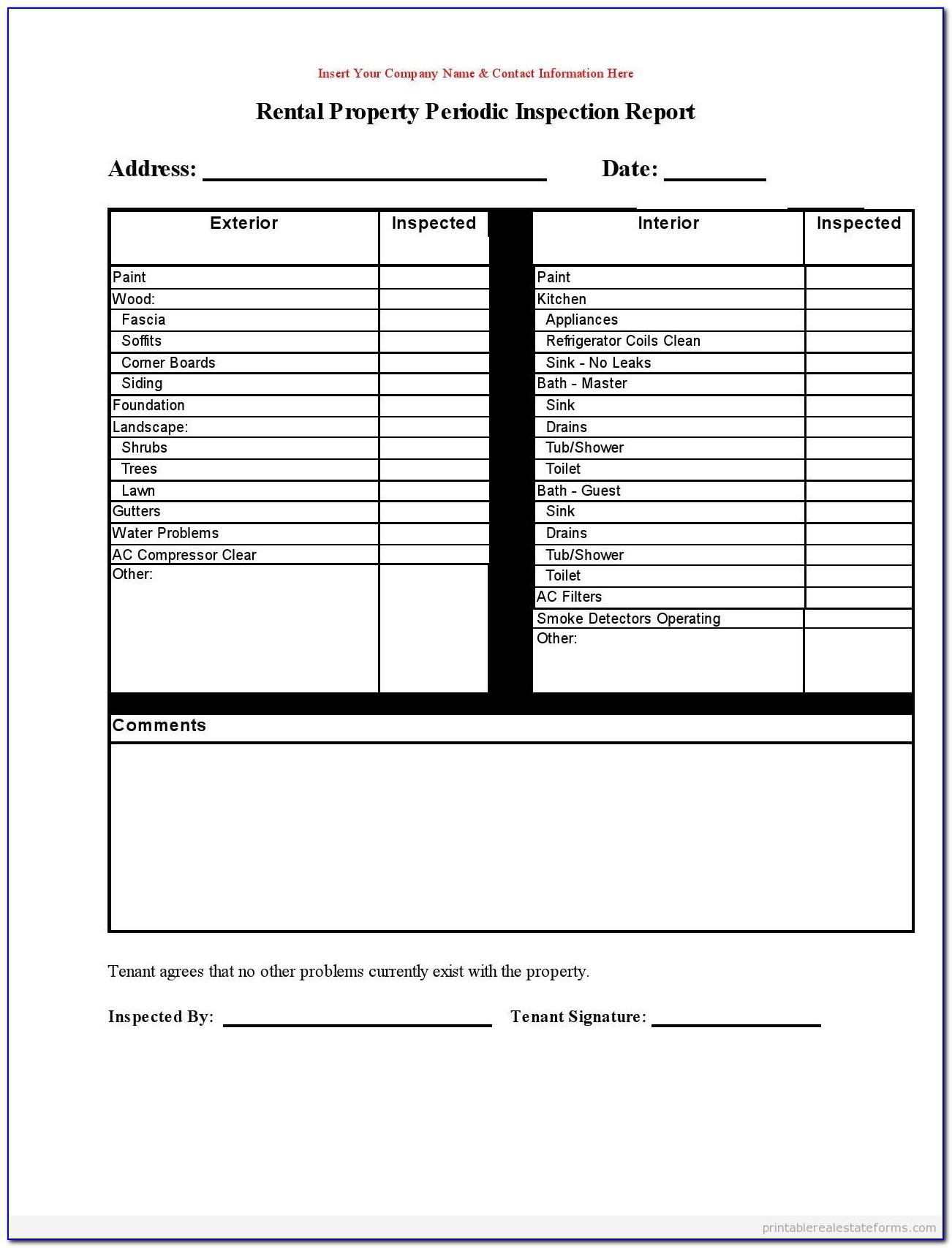 Rental Property Inspection Report Template Free
