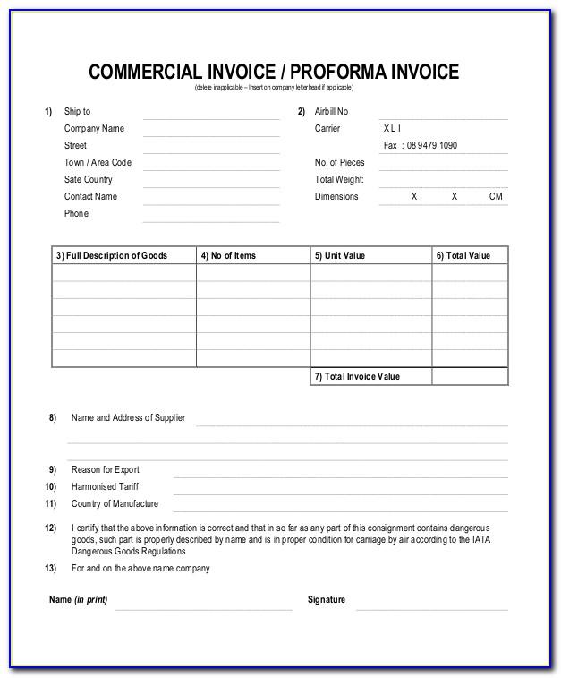 Simple Proforma Invoice Template Xls