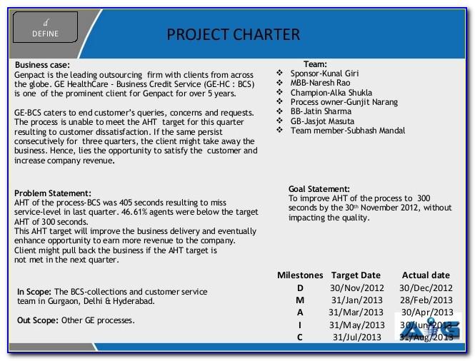 Six Sigma Project Charter Template Free Download