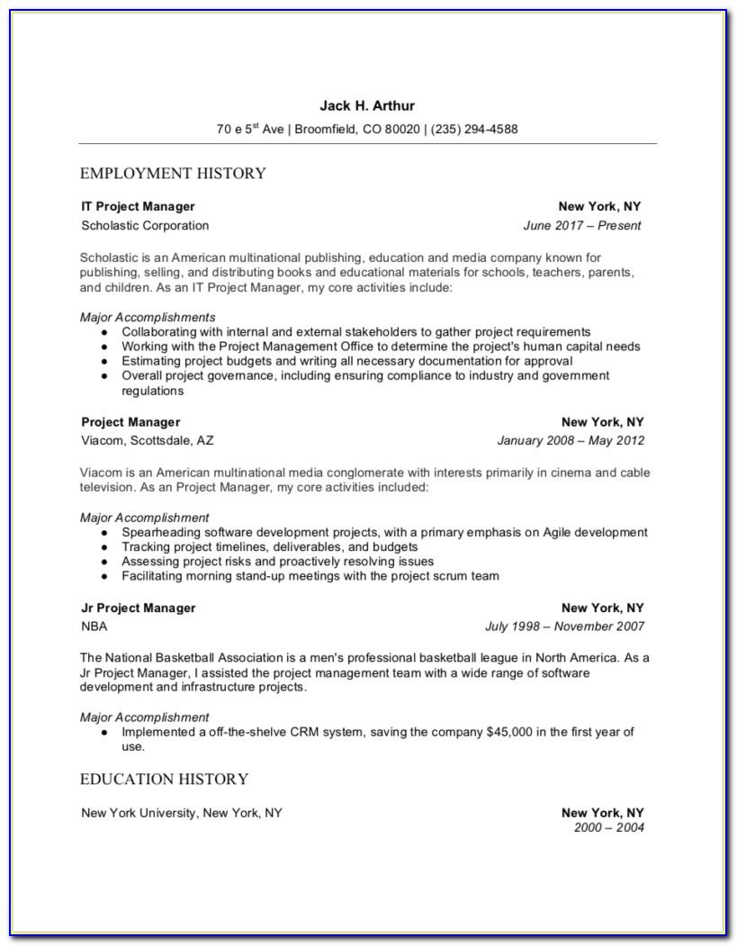 Technical Project Manager Resume Sample Doc