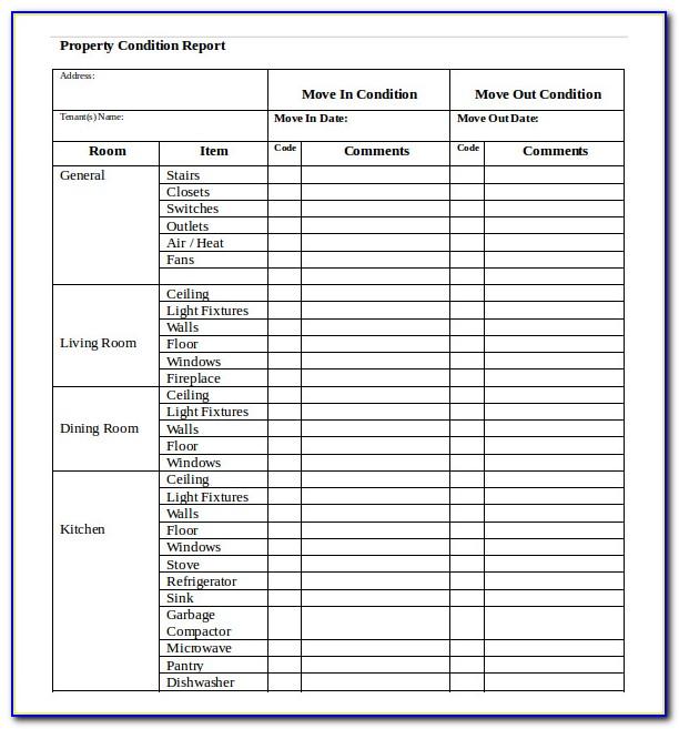 Tenant Property Condition Report Form