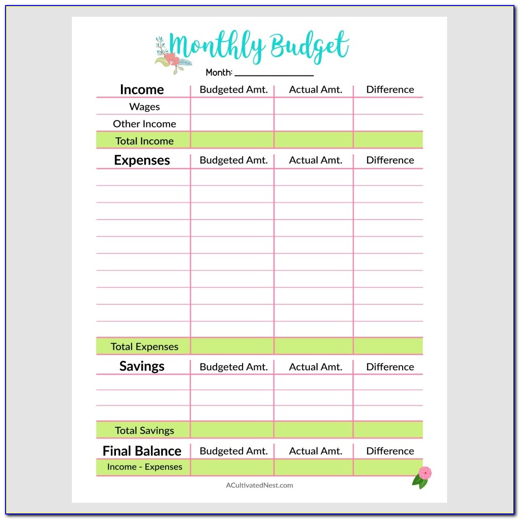 Blank Personal Budget Worksheet Printable
