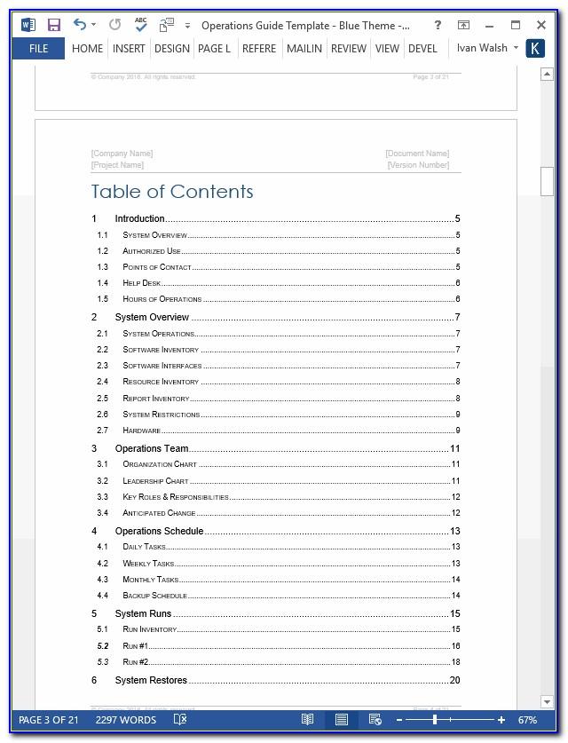 Business Operations Manual Template Free