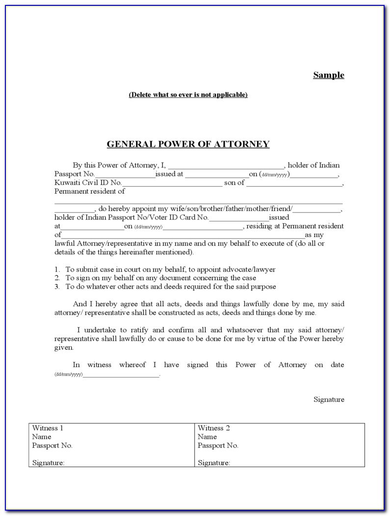 Free General Power Of Attorney Template Uk