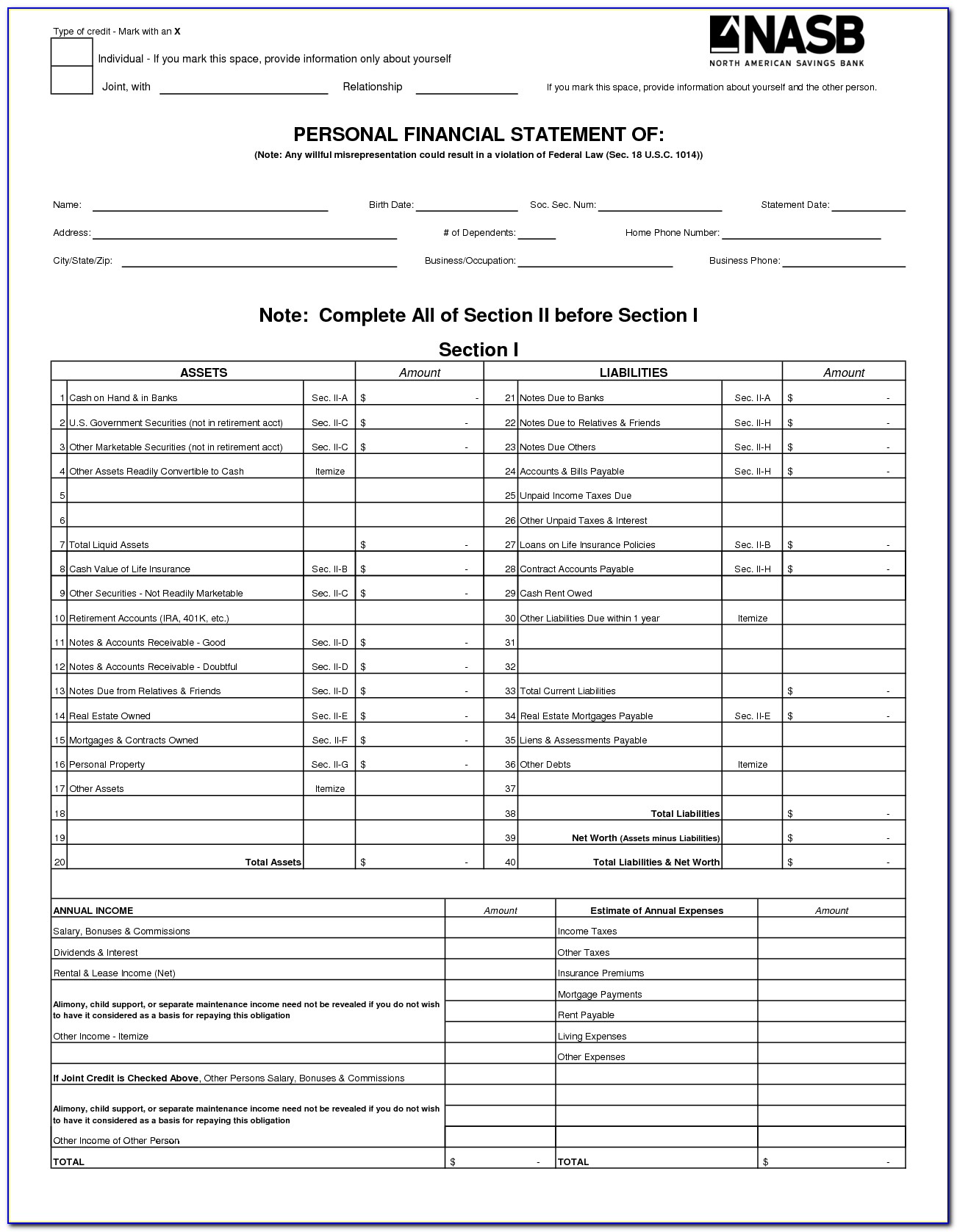 Free Personal Financial Statement Template Word
