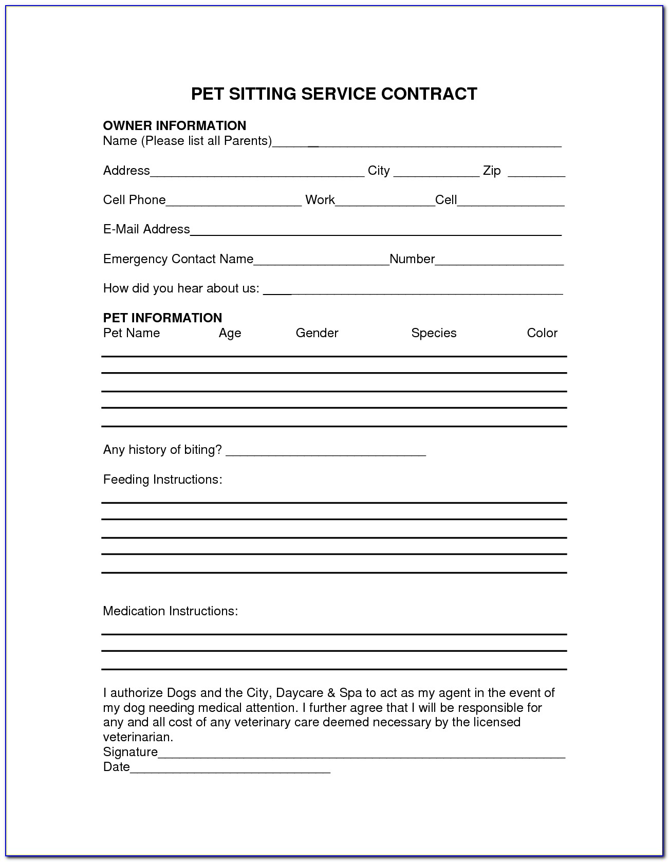 Free Pet Sitting Contract Forms