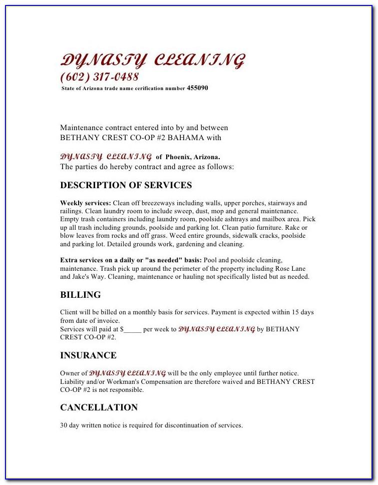 Janitorial Cleaning Contract Template