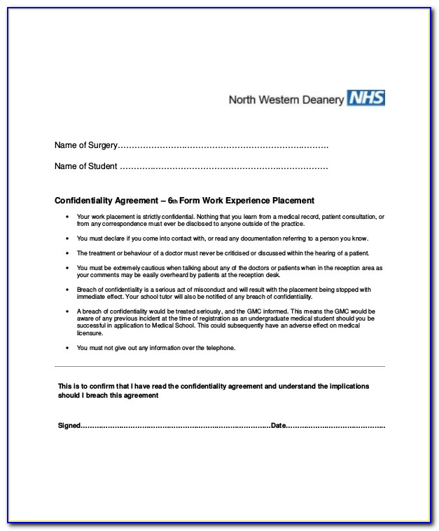 Medical Non Disclosure Agreement Template
