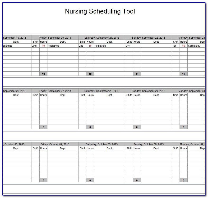 Nursing Staff Schedule Template