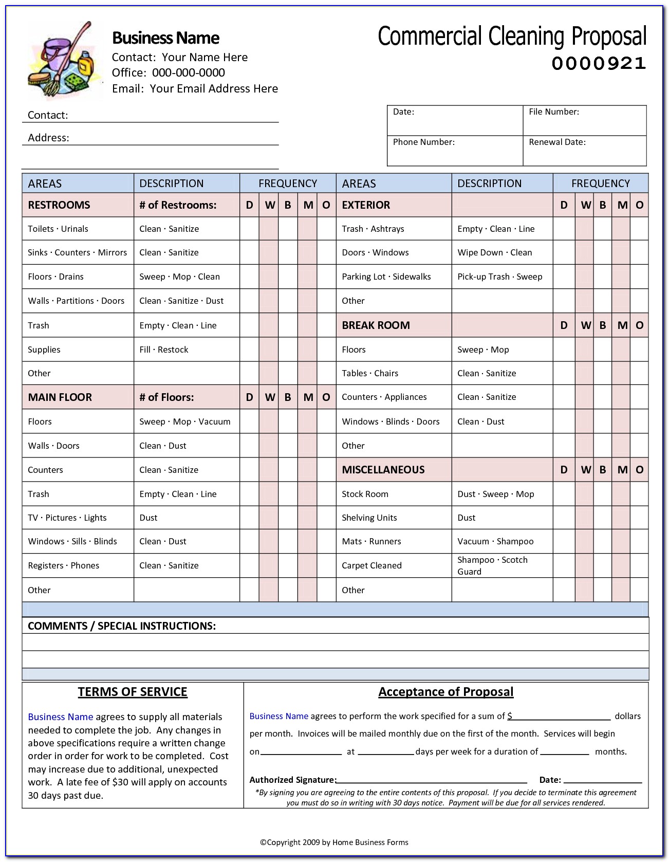 Office Cleaning Bid Forms