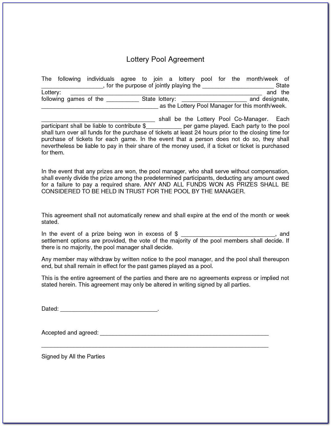 Office Lottery Pool Contract Example