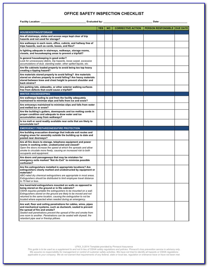 Office Safety Checklist Template