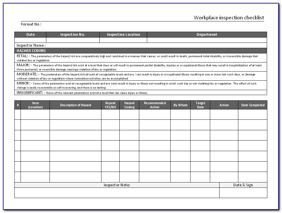 Office Workplace Inspection Checklist Format