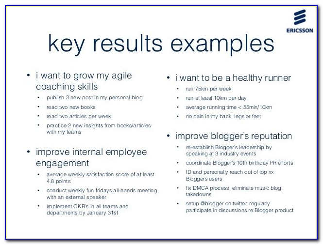 Okr Objectives And Key Results Examples