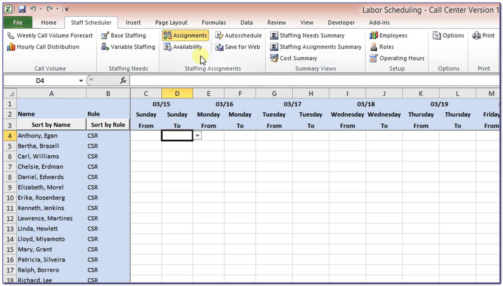 On Call Calendar Excel Template