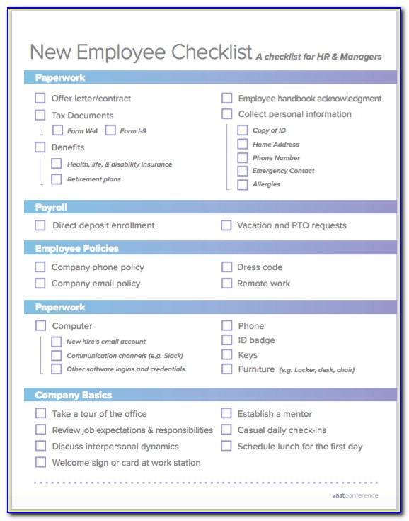 Onboarding Checklist For New Employees Template