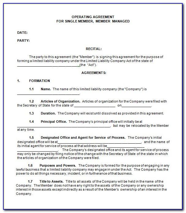 Operating Agreement Template For Llc Free