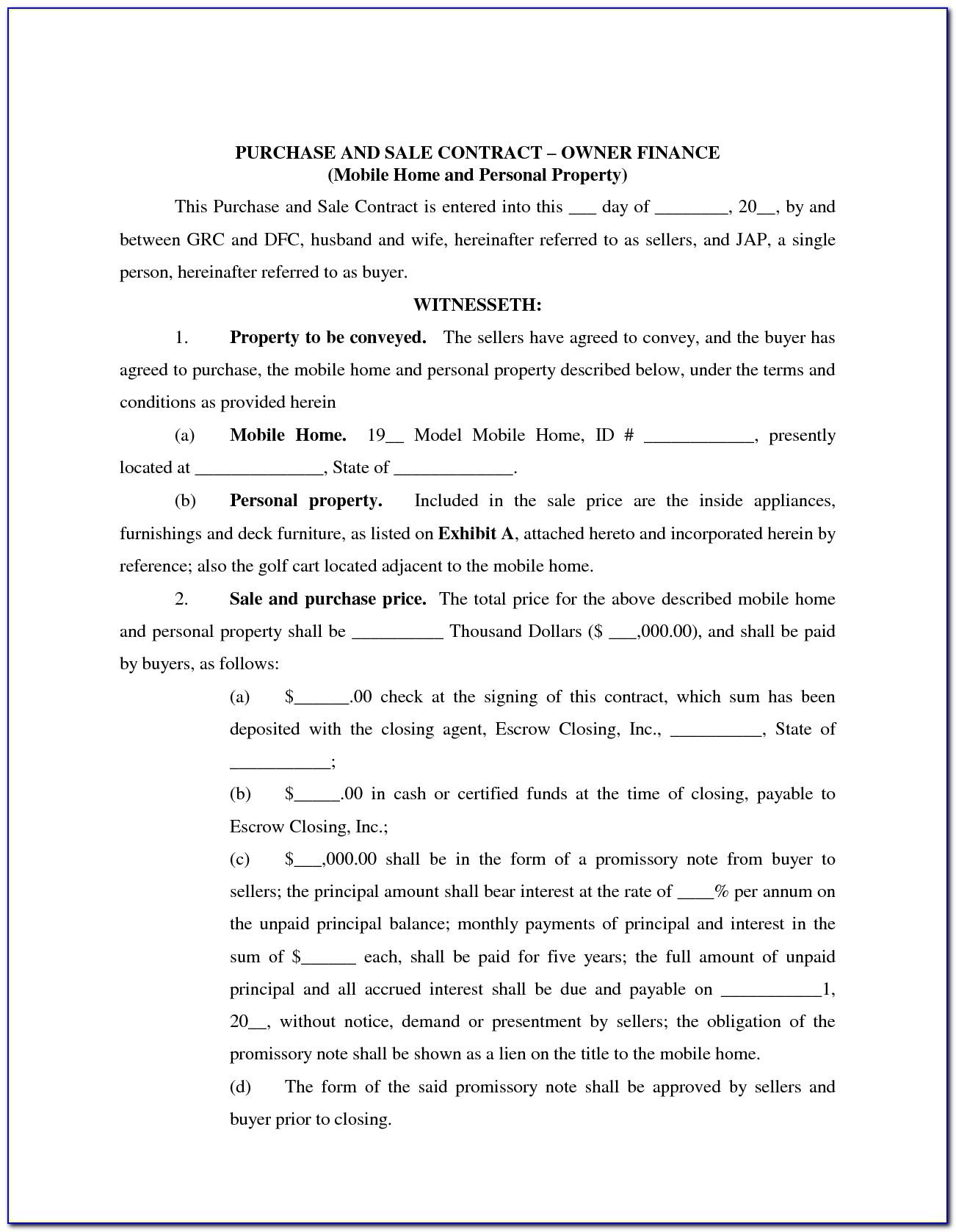 Owner Finance Agreement Template Free