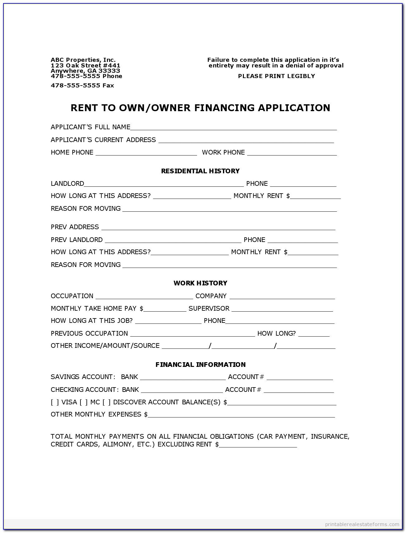 Owner Financing Contract Forms