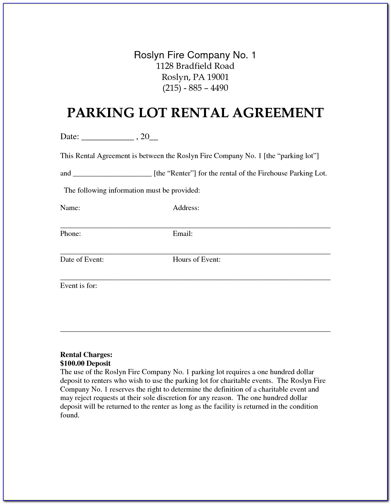 Parking Spot Rental Agreement Template
