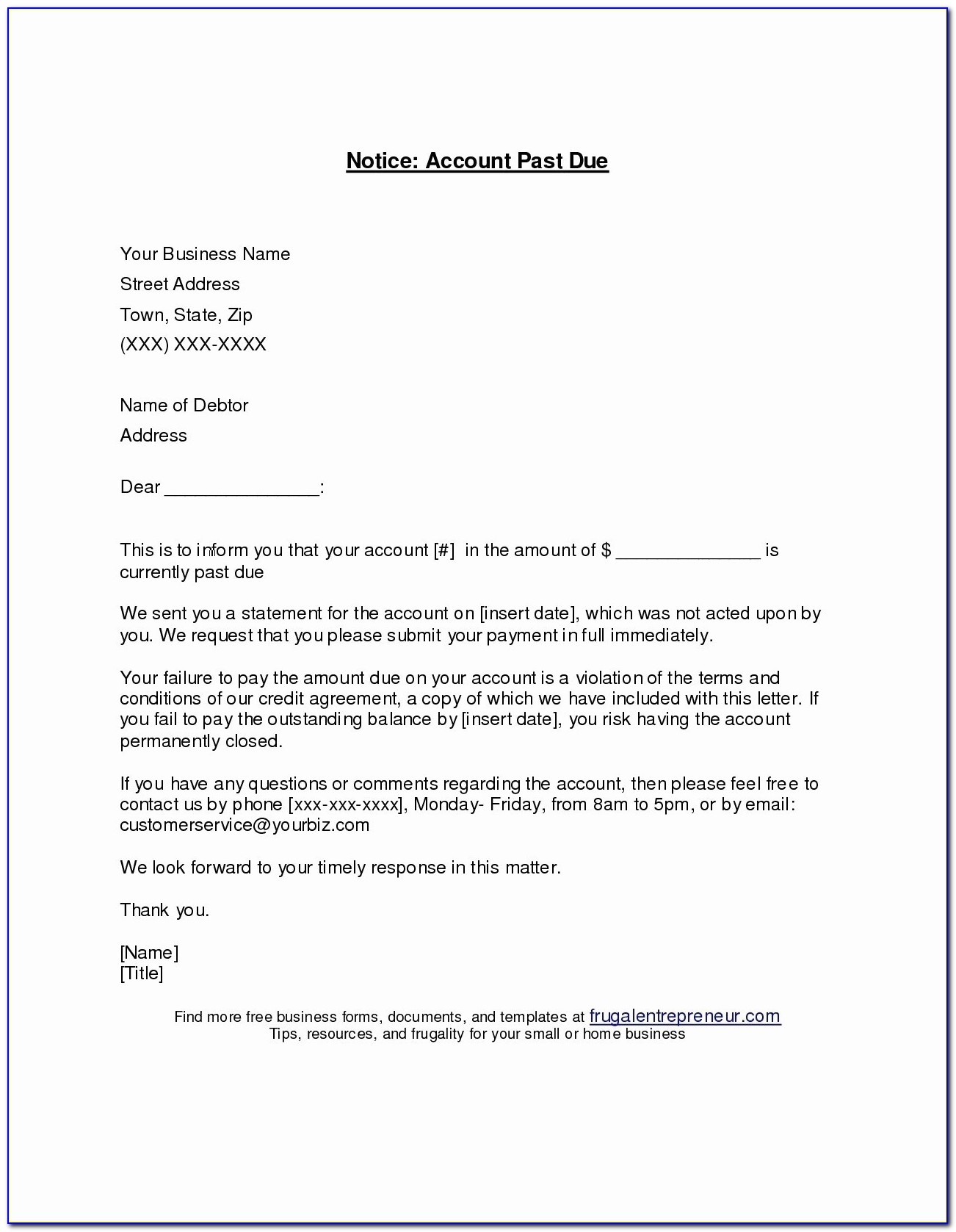 Past Due Invoice Template Letter