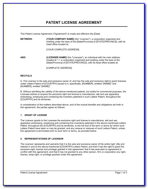Patent License Agreement Form