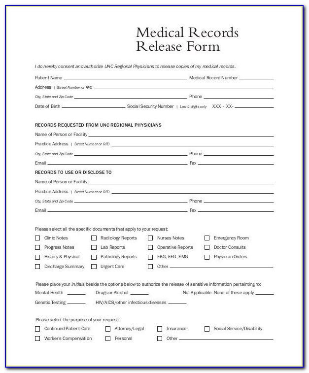 Patient Authorization Form To Release Medical Records