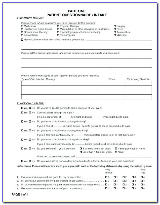 Patient Medical History Questionnaire Template