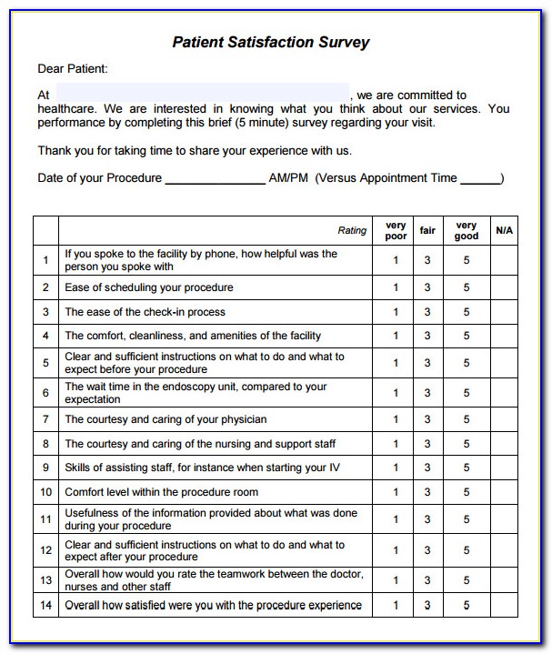 Patient Satisfaction Questionnaire Example