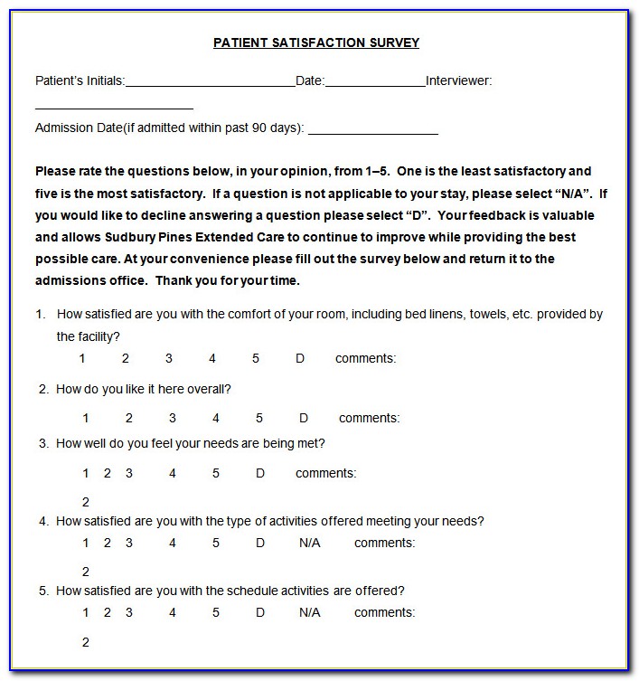 Patient Satisfaction Questionnaire Sample