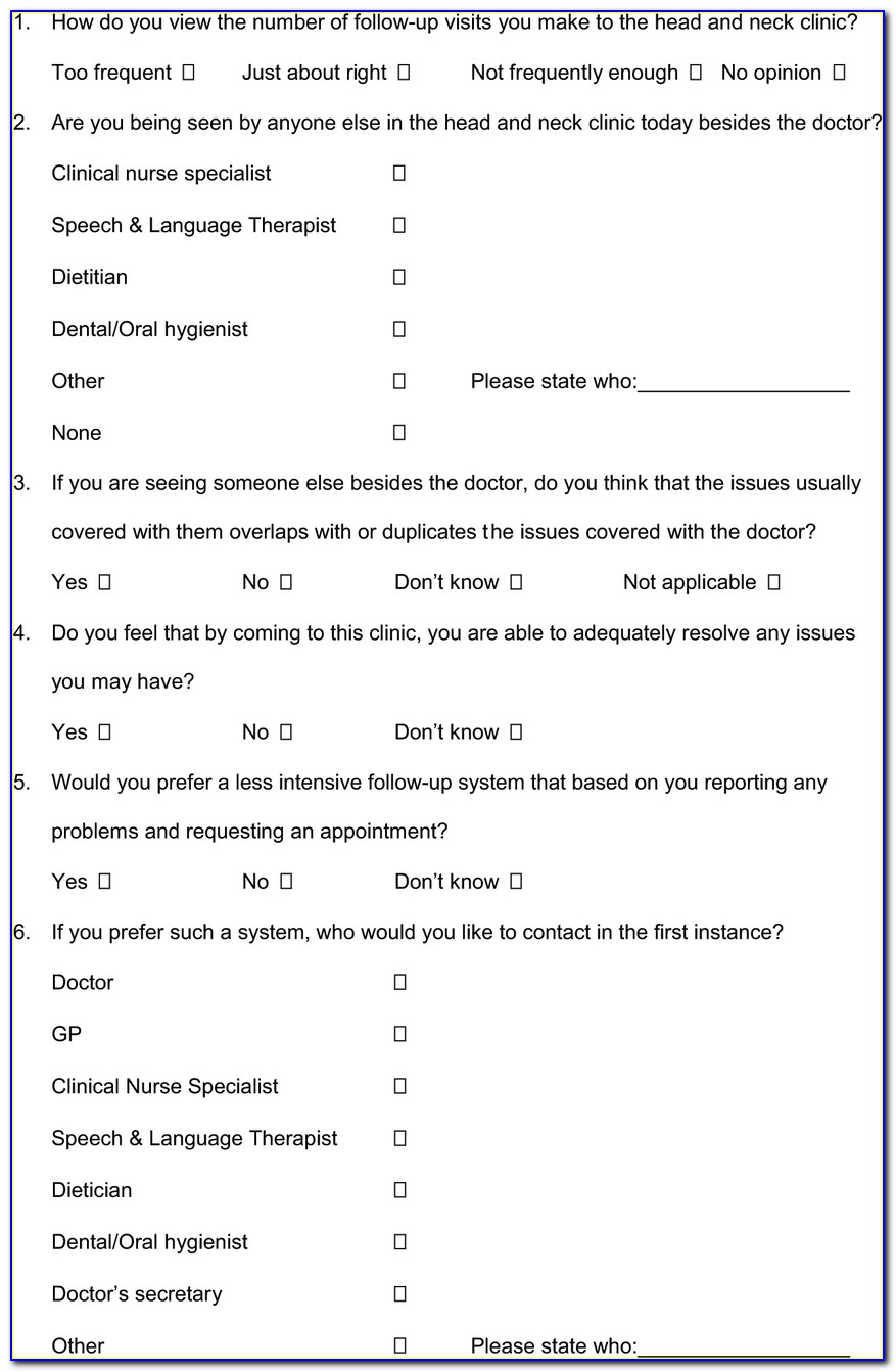 Patient Satisfaction Survey Questionnaire Template