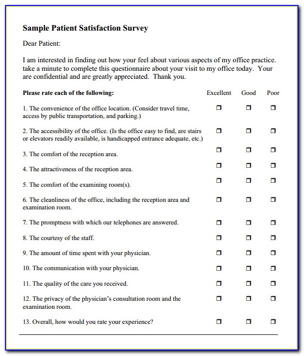 Patient Survey Questions Sample Questions